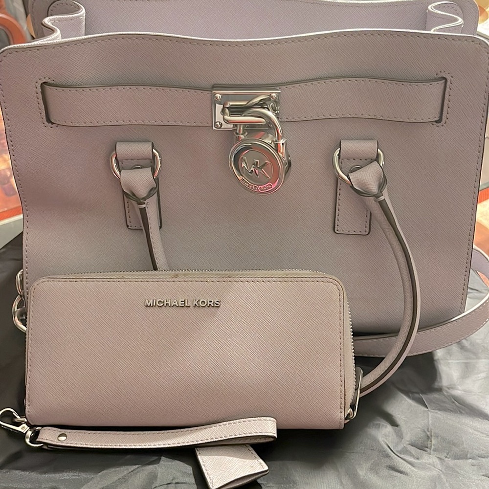Authentic Michael Kors Double Handle Satchel and matching wallet